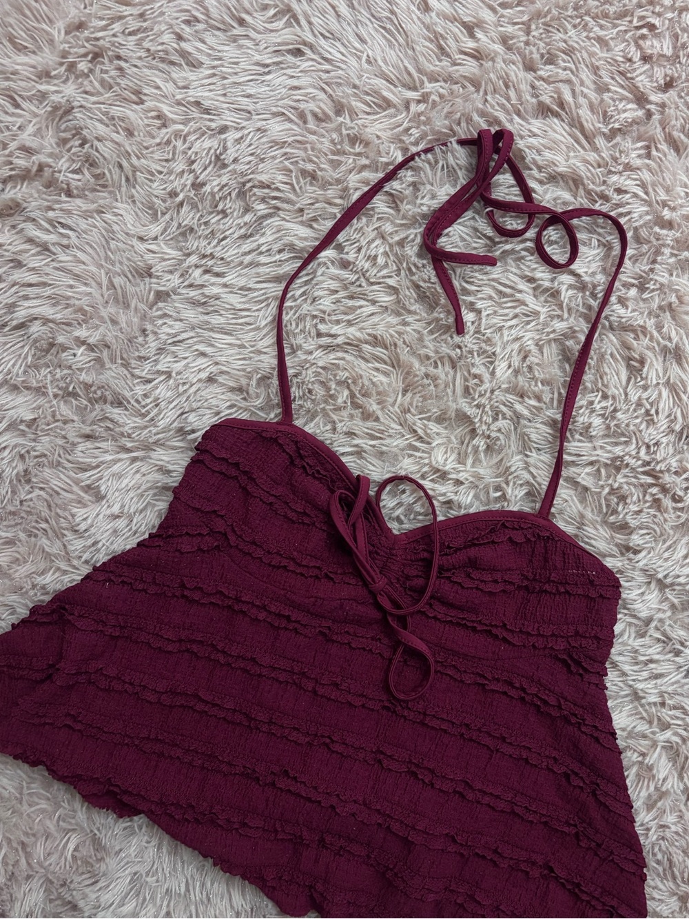 SHEIN Burgundy Ruffled Halter Camisole